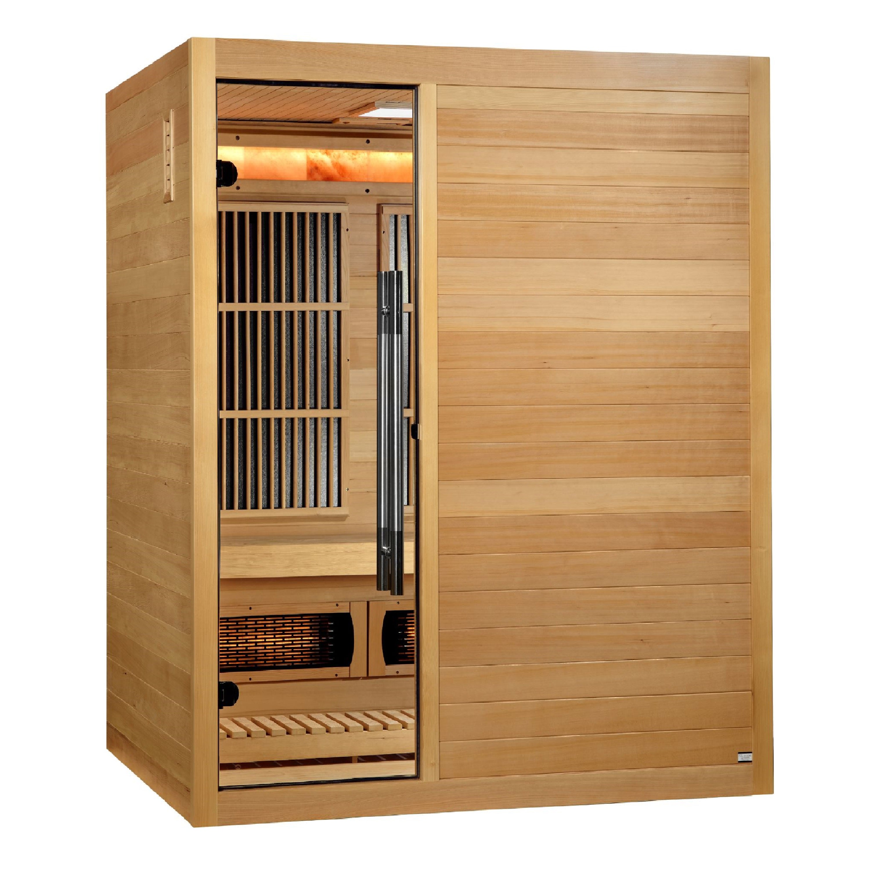 Golden Designs 3-Person Full Spectrum PureTech™ Near Zero EMF Infrared Sauna with Himalayan Salt Bar