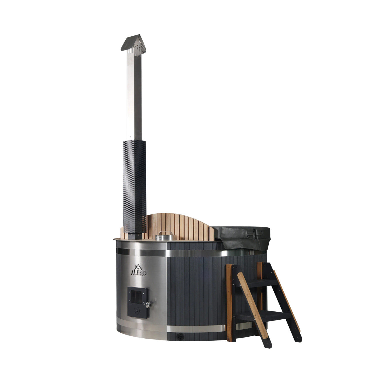 ALEKO Stainless Steel Hot Tub & Cold Plunge Tub – Wood-Fired Heater – 3-5 People