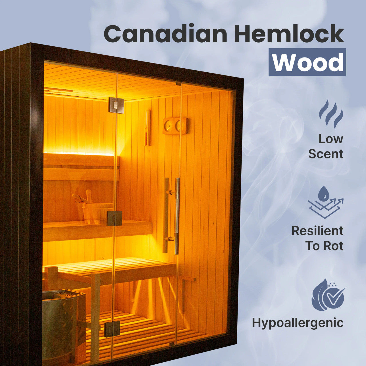 ALEKO Canadian Hemlock Traditional Indoor Sauna – 4.5 kW UL Certified Electric Harvia Heater – Black Finish - 4 Person