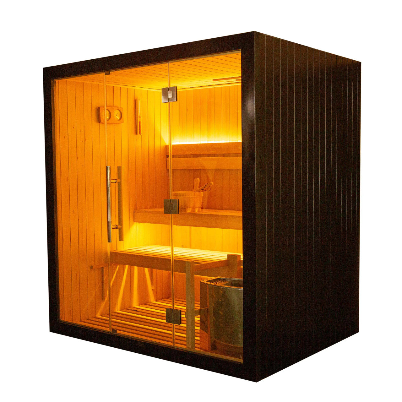 ALEKO Canadian Hemlock Traditional Indoor Sauna – 4.5 kW UL Certified Electric Harvia Heater – Black Finish - 4 Person