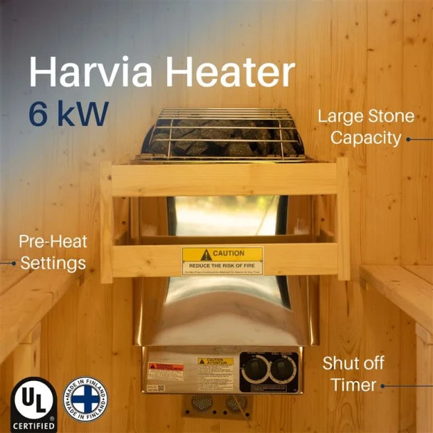 2–4 Person Outdoor Barrel Sauna with Canopy and Harvia Heater
