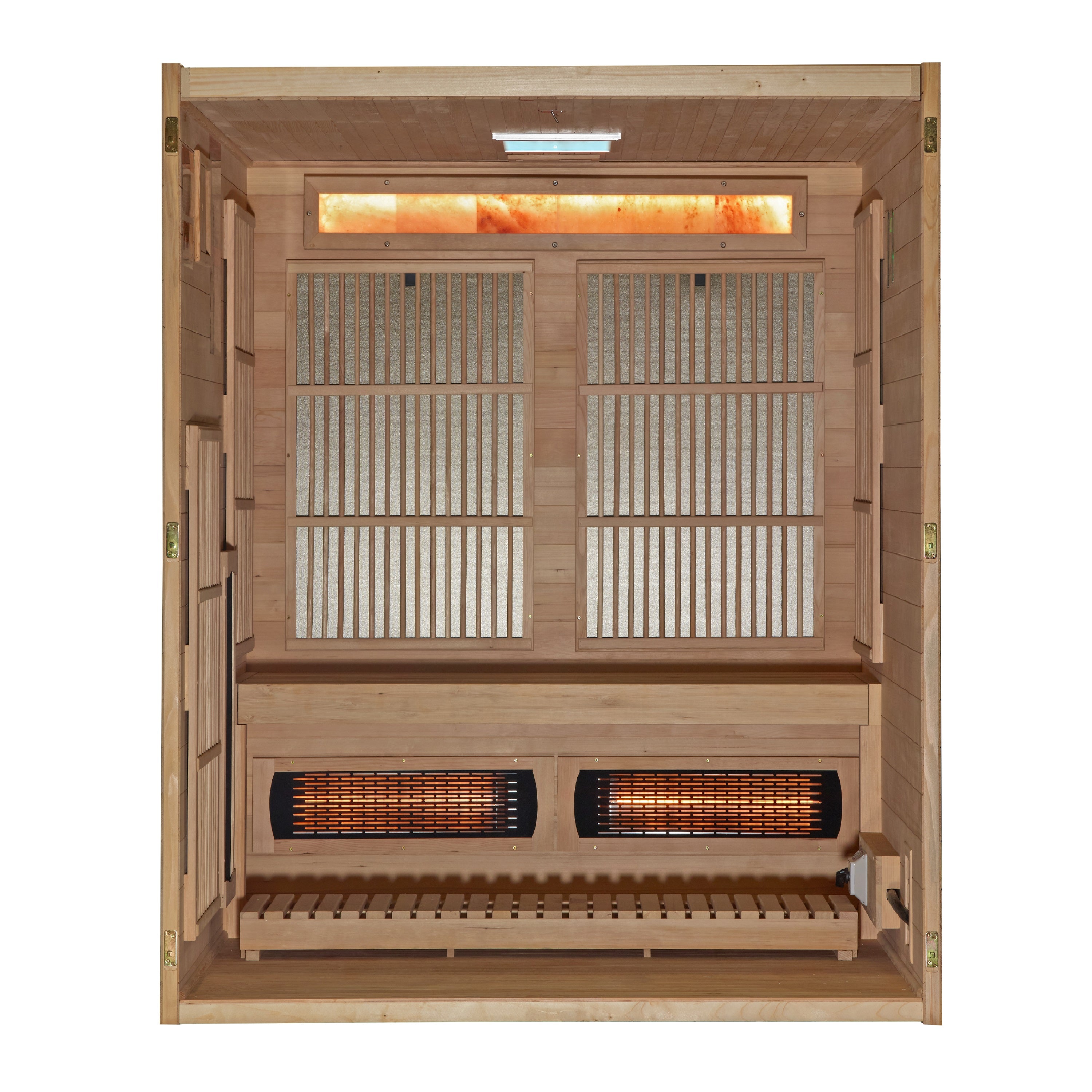 Golden Designs 3-Person Full Spectrum PureTech™ Near Zero EMF Infrared Sauna with Himalayan Salt Bar
