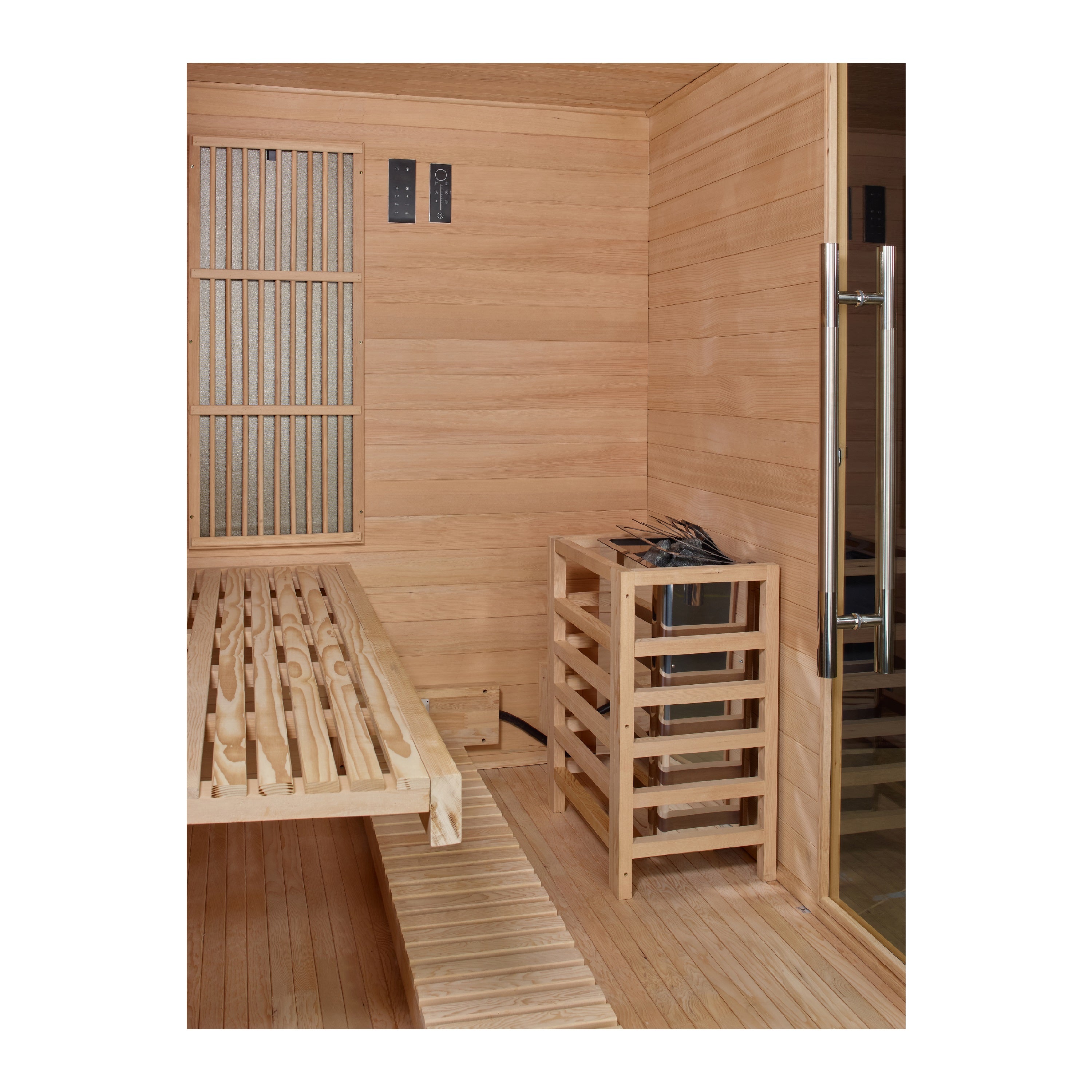 Golden Designs 3-Person Full Spectrum PureTech™ Near Zero EMF Infrared Sauna with Himalayan Salt Bar