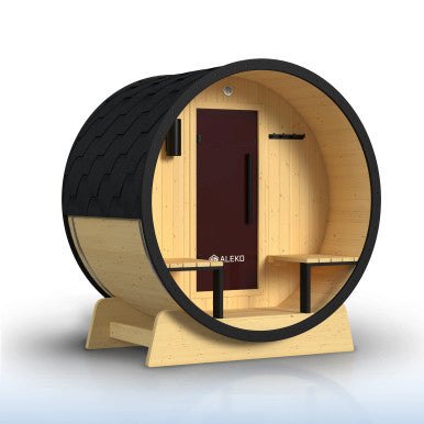 2–4 Person Outdoor Barrel Sauna with Canopy and Harvia Heater